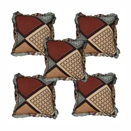 Luxmi Cotton Fabrics Brown & Black 5 Pieces Geometric Printed Square Cushion Covers-56