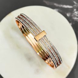 DressBerry Gold-Plated Stainless Steel American Diamond Studded Bangle-Style Bracelet-image-71