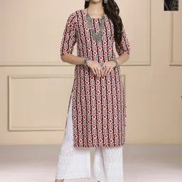 HERE&NOW Selection Of 2 Geometric Printed Round Neck Straight Kurtas-image-94