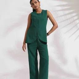 trueBrowns Round Neck Pure Cotton Top With Trousers-35