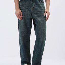 Urbano Fashion Men Denim Blue Loose Baggy Fit Heavy Washed Non-Stretchable Jeans-image-90