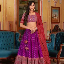 JULEE Motifs Printed Tusser Silk Ready to Wear Lehenga & Unstitched Blouse With Dupatta-picture-23