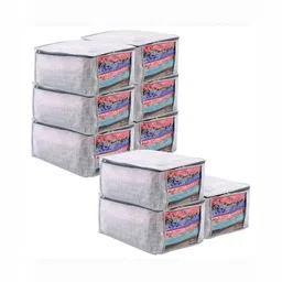 Aura Grey & Transparent 9 Pieces Jute Printed Reusable Drawer Organisers-10