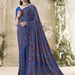 Mitera Floral Poly Crepe Bagru Saree-image-43