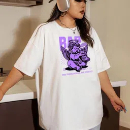 SZN Women Graphic Printed Drop-Shoulder Sleeves Applique Longline T-shirt-picture-48
