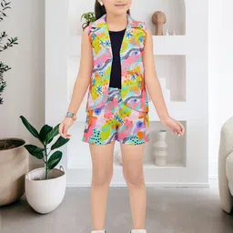 Lei-Chie Girls Printed Round Neck Linen Top with Shorts & Waistcoat-picture-10