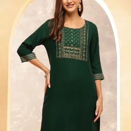 Anouk Rustic Floral Printed Round Neck Straight Kurta-image-5