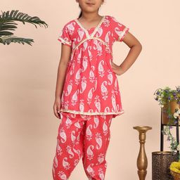 Cutiekins Girls Ethnic Motifs Printed Regular Kurta With Dhoti Pants-picture-21