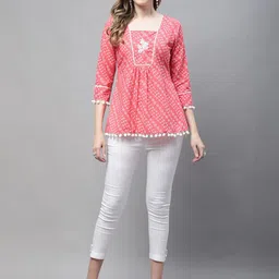 Merira Women Ethnic Motifs Printed Square Neck Cotton Peplum Top-20