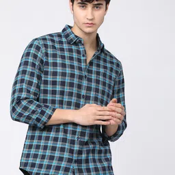 KETCH Men Cutaway Collar Checked Cotton Slim Fit Casual Shirt-image-74