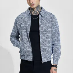 Snitch Men Geometric Self Design Bomber Jacket-30