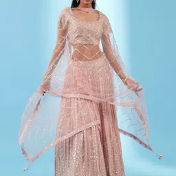 JIHU CULTURE Embellished Mirror Work Semi-Stitched Lehenga & Unstitched Blouse & Dupatta-picture-17