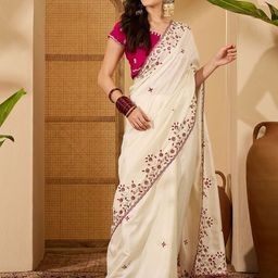Sangria Floral Embroidered Saree With Unstitched Blouse Piece-image-95