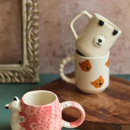 WEAVING HOMES White & Brown 3 Pieces Printed Ceramic Glossy Mugs-24