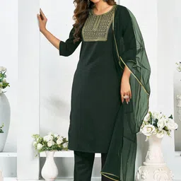 KALINI Women Ethnic Motifs Yoke Design Regular Sequinned Kurta with Trousers & With Dupatta-3