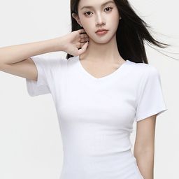 LULU & SKY Women V-Neck Extended Sleeves Pockets Slim Fit T-shirt-image-32