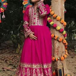 BAESD Girls Ethnic Motifs Embroidered Regular Sequinned Kurta with Palazzos & With Dupatta-picture-18