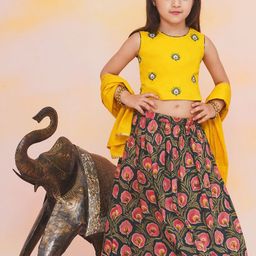 KID1 Girls Embroidered Ready to Wear Cotton Lehenga & Blouse With Dupatta-image-22