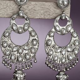 Sangria Silver-Plated Kundan Studded Dome Shaped Chandbalis-55