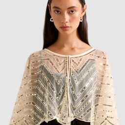 Forever New Printed Embellished Crop Sheer Shrug-picture-0