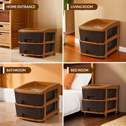 Kuber Industries Coffee Brown Self Design 2 Layer Multi-Utility Organiser 19 Ltr image 3