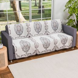 Aura Cream & Grey 6 Pieces Printed 3 Seater Cotton Sofa Cover-27