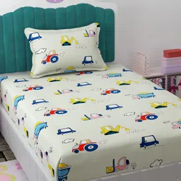 Florida Sea Green & Red Graphic 180 TC Single Bedsheet with 1 Pillow Covers-9