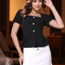 ZEUGEN Women Puff Sleeve Peplum Top-image-71