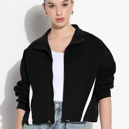 SHOWOFF Women Spread Collar Colourblocked Casual Bomber-49