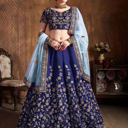 ODETTE Blue Embroidered Semi-Stitched lehenga For Women-image-37