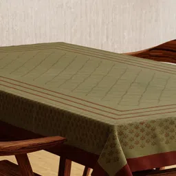 Eyaas Maroon Geometric Printed Cotton 6-Seater Table Cover-17