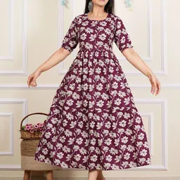 SITA FASHION HUB Women Floral Printed Pure Cotton Maternity Anarkali Kurti-image-24