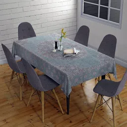 Sun Rise Teal And Grey Floral Printed Rectangle 4-Seater Table Cover-23