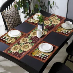 PRAKARTIK 4-Pcs Orange & Red Cotton Printed Rectangle Table Placemats-30
