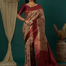 Mitera Ethnic Motifs Zari Banarasi Saree-image-42