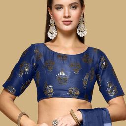 Oomph! Woven Design Boat Neck Saree Blouse-image-99