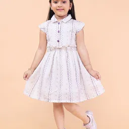 PINK MERMAID Girls Floral Printed Cap Sleeve Cotton Fit & Flare Dress-picture-54
