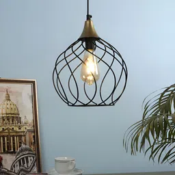 Two Moustaches Black & Gold-Toned Textured Spherical Shaped Metal Hanging Ceiling Lamp-31