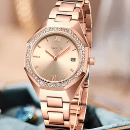 Nibosi Women Embellished Dial & Stainless Steel Bracelet Style Straps Analogue Watch NB-2621-Gld-Gld-48