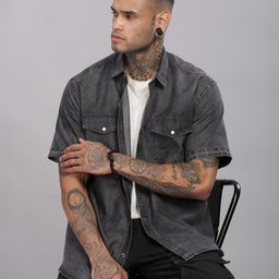 7TH LEGION Smart Denim Regular Fit Distressed Denim Casual Shirt-image-87
