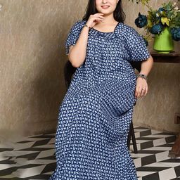 Bindass Female Collection Geometric Printed Pure Cotton Maxi Nightdress-image-87