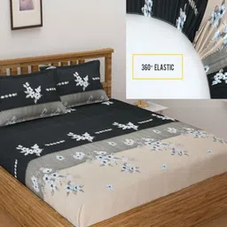BELVOSTUM Beige & Black Floral 220 TC King Bedsheet with 2 Pillow Covers-picture-46