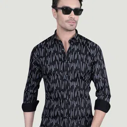 ALMATY Men Comfort Slim Fit Geometric Printed Spread Collar Cotton Casual Shirt-picture-1