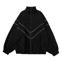 HERE&NOW Men Mock Collar Striped Casual Bomber Jacket-image-33
