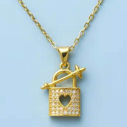 The Jewellery Tale Stainless Steel Gold-Plated American Diamond Studded Pendant With Chain-picture-6