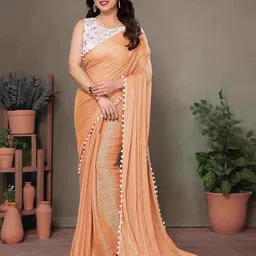 CATCHY FOREVER Solid With Embroidered Border Zari Saree-17
