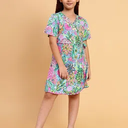 Lazy Shark Floral Print Flared Sleeve Fit & Flare Dress-92