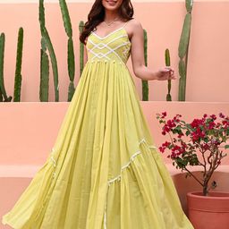 Bunaai Women Custard Yellow Cotton Dress-image-64