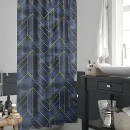 ArtzFolio Navy Blue & Yellow Printed Waterproof Shower Curtains-image-88