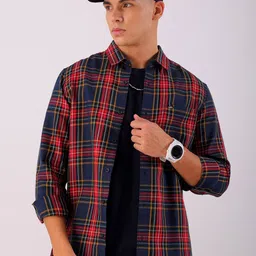 The Indian Garage Co Men Slim Fit Tartan Checks Opaque Checked Casual Shirt-image-58